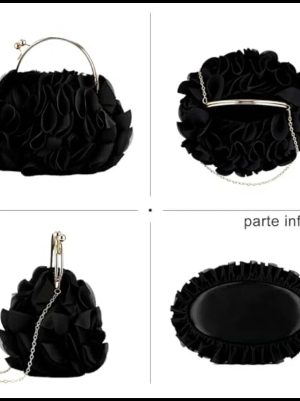 Satin Floral Evening Clutch with Chain Detachable Strap Wedding Party Purse